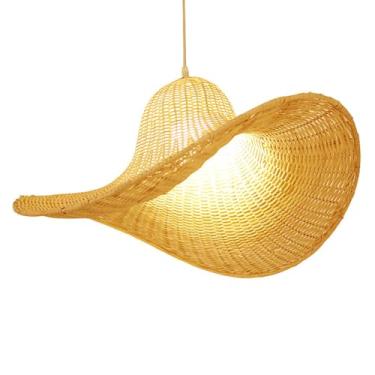 Imagem de Lustre de vime feito à mão com pingente boho de 1 luzes, luminária de cesta de bambu, abajur de bambu, luz de teto vintage, E27, luzes suspensas vintage para sala de estar, sala de jantar, cozinha