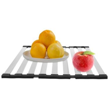 Imagem de Escorredor de louça dobrável dobrável multiuso de silicone e aço inoxidável sobre a pia, adequado para bancada de pia de cozinha doméstica (42 x 32,5 cm, prata)