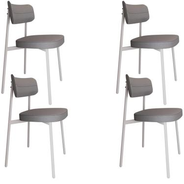 Imagem de Kit 04 Cadeiras Estofada Para Sala de Jantar Astrid Branco C01 Linho Cinza - Lyam Decor