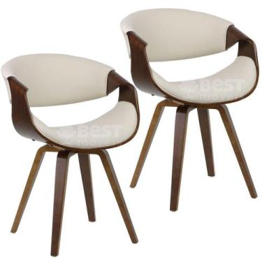 Imagem de Kit 2 Cadeiras Grife De Luxo Base em Madeira Mogno - Móveis MGM, Creme