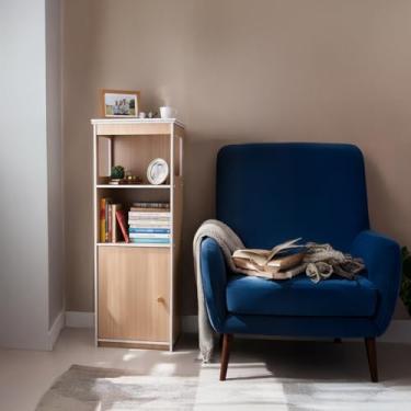 Imagem de lokubond Armário de armazenamento de banheiro de carvalho, recipiente de armazenamento de papel higiênico independente com porta e prateleiras, armário de canto para quarto, sala de estar, entrada