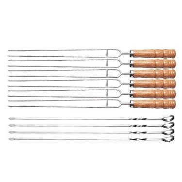 Imagem de Domary Espetos de Garfo de Churrasco de Aço Inoxidável Com Alça de Madeira, Palitos de Grelha Em Forma de U Reutilizáveis, Saco de Pano para Armazenamento, Alça de Transporte para