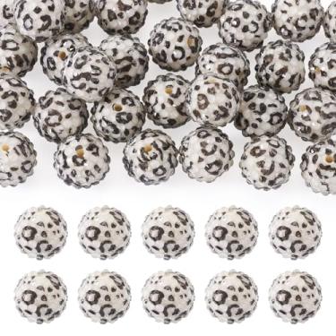Imagem de KISSITTY 30 peças de contas redondas de strass de resina de 18 mm com estampa de leopardo de animal contas redondas de cristal grosso bola de discoteca para canetas com miçangas, pulseira para fazer