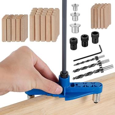 Imagem de IE Kit de gabarito de cavilha de 71 peças multifuncional guia de broca autocentrante central preciso linha de cavilha localizador de perfuração portátil com cavilhas de chave e brocas para marcenaria