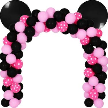 Imagem de Kit 108 PÇS Balões Festa temática Minnie Rosa + Tira Arco Desconstruído 5 Metros, Aniversário, Balões Estampados N9