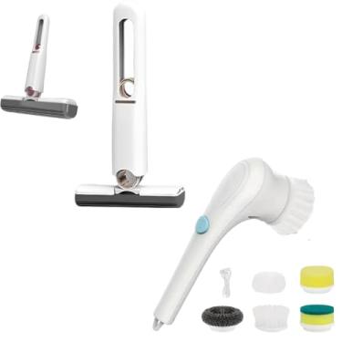 Imagem de Kit Mini Mop e Escova Multiuso 5 em 1 Rodo de Pia 180° – Limpeza de Vidro, Caixa, Mesa e Janelas com Esponja Absorvente Lavável Premium