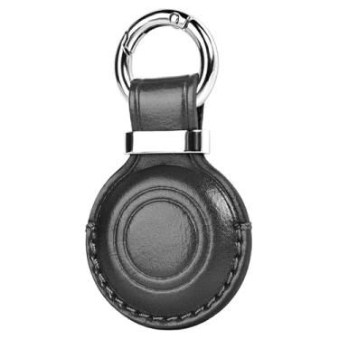 Imagem de MOLOVA 1 pacote com suporte de Airtag feito à mão de couro legítimo, para porta-chaves Apple AirTag, design compacto com chaveiro AirTag, suporte seguro para Airtags com trava de anel de aço