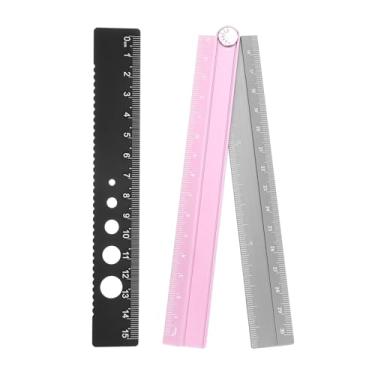 Imagem de Generic Kit de régua dobrável e reta 30/15 cm transferidor métrico de liga de alumínio réguas de borda de onda de ângulo dobrável com círculo oco para sala de aula em casa, escritório, rosa-prata