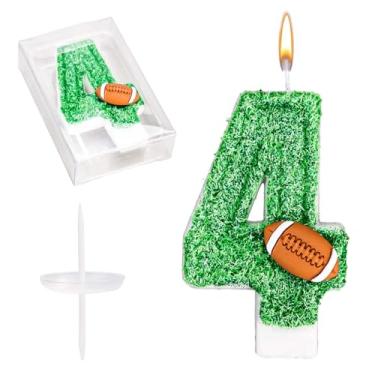 Imagem de Velas de número de futebol, velas verdes de aniversário com enfeite de futebol artificial para meninos e meninas, decoração de festa de aniversário, celebrações (número 4)