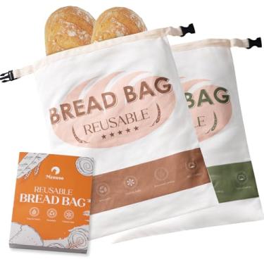 Imagem de Meowoo 2 sacos de pão de cera de abelha para pão caseiro, sacos reutilizáveis de cera de abelha para fermento, sacos encerados de algodão com zíper selado, mantém sacos de armazenamento de alimentos