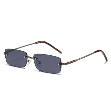 Imagem de VFDHN Óculos de sol retangulares femininos, sem aro, transparentes, lentes degradê, masculino, UV400 (preto-argila)