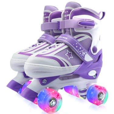 Imagem de WELLWON Patins infantis para meninos e meninas, patins ajustáveis de 4 tamanhos com rodas iluminadas, tênis de patins para crianças de 5 a 8 anos, esportes internos e externos