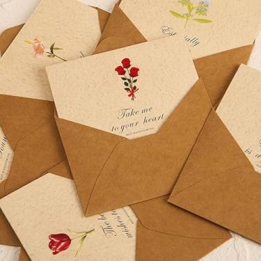 Imagem de Cartão de felicitações, cartão de felicitações de flor, cartão de agradecimento (6 cartões, 6 envelopes kraft amarelos, 6 adesivos de vedação)