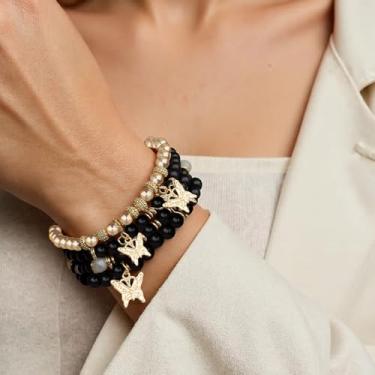 Imagem de Pulseira elástica Boho com contas coloridas empilháveis de contas de cristal modernas bijuterias presentes para mulheres, 4Pcs, Acrílico, Sem Pedra Preciosa