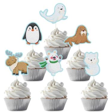 Imagem de LECAKTO 18 Pieces Arctic Polar Animals Cupcake Toppers - Polar Bear, Seal, Penguin and Arctic Fox Cupcake Picks - Winter Baby Shower or Birthday Party Supplies