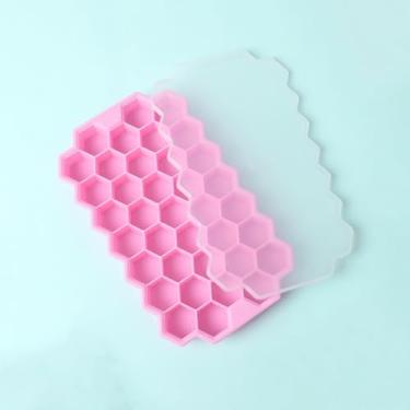 Imagem de Bandeja para cubos de gelo, cubo de gelo de silicone com 37 furos com tampa removível, molde flexível de fácil liberação empilhável para coquetéis, freezer