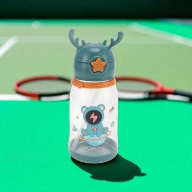 Imagem de 1 pç garrafa de água alça chifre canudo design espaço copo 580ml PP PC silicone verde escuro 22 x 9 x 8 cm