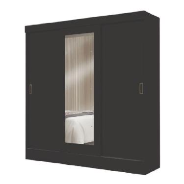 Imagem de Guarda Roupas Casal Com Espelho 3 Portas De Correr 2 Gavetas Mônaco Maxel Preto
