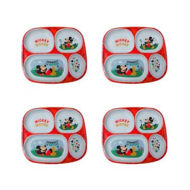Imagem de Kit 4 Pratos Divisória Infantil Disney Mickey Melamine 24cm - Yangzi