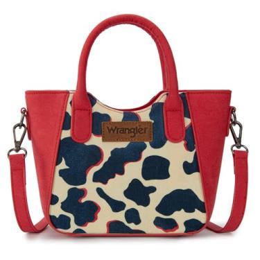 Imagem de Bolsa tiracolo feminina Wrangler com alça superior e alça superior, Estampa de vaca - vermelha