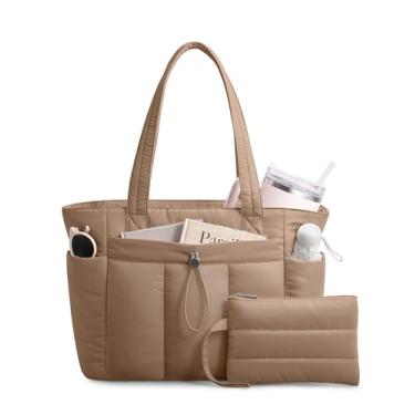 Imagem de TOPDesign Bolsa feminina com porta-copos, compartimento para laptop, bolsa de cosméticos e bolsa de carrinho para trabalho, viagens, Caqui, Medium, Casual