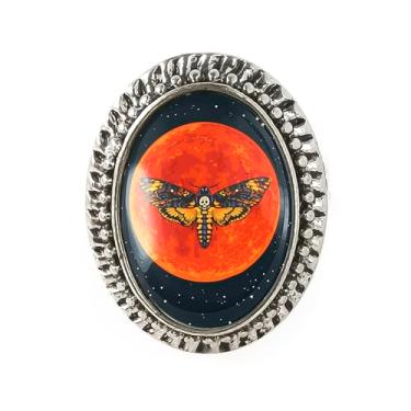 Imagem de Anel de mariposa Deathhead - arte celestial, pulseira ajustável de prata ou bronze antigo, bijuteria oval artesanal - 155, Adjustable, Metal, Sem pedra preciosa