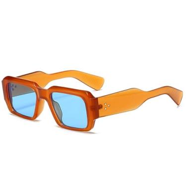 Imagem de Óculos de Sol Candy Color Femininos com Rebites e Hastes Largas, Estilo Punk Masculino, Proteção UV400, Ideais para Esportes ao Ar Livre, Corrida e Ciclismo, nas Cores Laranja e Azul.