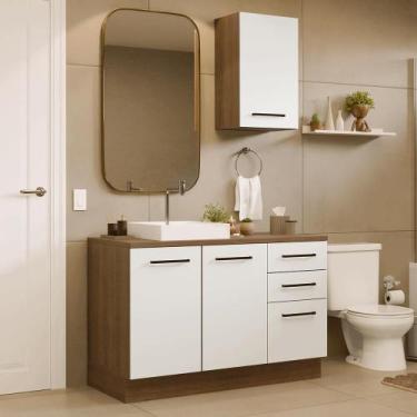 Imagem de Conjunto Gabinete para Banheiro 120cm 3 Portas 3 Gavetas Rustic/Branco