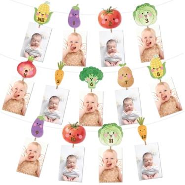 Imagem de Faixa fotográfica de 1º aniversário Sprout Our Little Sprout é uma faixa para recém-nascidos a 12 meses de vegetais frutas primavera jardim cartões fotográficos para o mercado de fazendeiros artigos