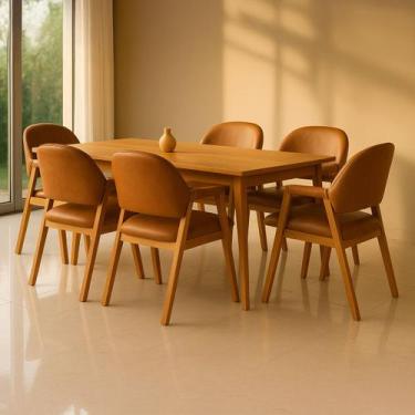 Imagem de Kit 6 Cadeiras de Jantar Noah Estofada com Braço Madeira Maciça materi