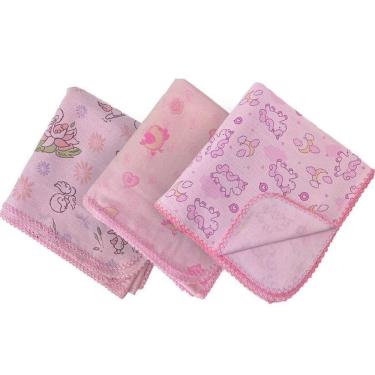 Imagem de Kit 3 Cueiro/Manta Est. Bebê Rescem Nascido 80X80 Cm Menina