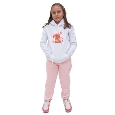 Imagem de Kit Conjunto Infantil Blusa Moletom Canguru Menina Estampa Ursinho e Calça Com Bolso