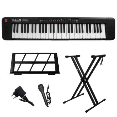Imagem de Kit Teclado Musical Portátil 61 Teclas Rhythmic 50 Preto com Suporte em X