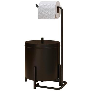 Imagem de Kit Lixeira 6l Aluminio E Papeleira De Chão 5800 Lovell Preto Dhom Preto