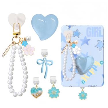 Imagem de Conjunto de pingentes de 6 peças compatível com Kindle, acessórios incluindo plugue antipoeira tipo C/USB C, corrente de pingente com gancho, suporte de coração rosa, compatível com Kindle Paperwhite