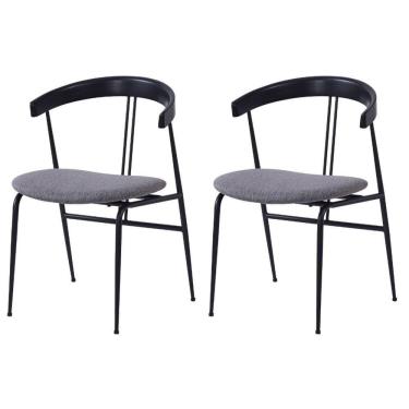 Imagem de Kit 2 Cadeiras Escandinávia Fratini Encosto Madeira Assento Tecido Cinza Estrutura Aço Preto