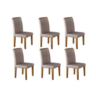 Imagem de Kit 6 Cadeiras Sala Jantar Jade 6 Un Imbuia Capuccino Linho Bege Turim Rufato