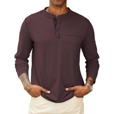 Imagem de Camisa Henley Hardaddy Color Contrast de manga comprida para homens