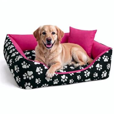 Imagem de Cama Para Cachorro 70x50cm Acompanha Para Almofada Central e ossinho e almofadinha(Patinha com pink)