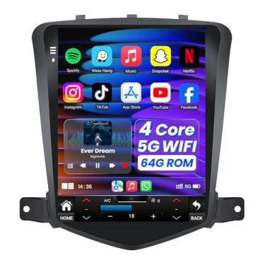 Imagem de Rádio veicular 4Core 64ROM para Chevrolet Chevy Cruze 2009-2015: Upgrade Touchscreen Tesla Style Stereo Head Unit Wireless CarPlay Android Auto 5G WiFi GPS Bluetooth 5.0 FM RDS SWC Câmera de backup