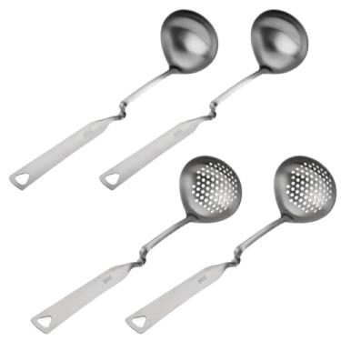 Imagem de LUMINFLY Conjunto de conchas de sopa de aço inoxidável de 4 peças, filtros perfurados para panelas quentes, alças longas para uso seguro e eficiente