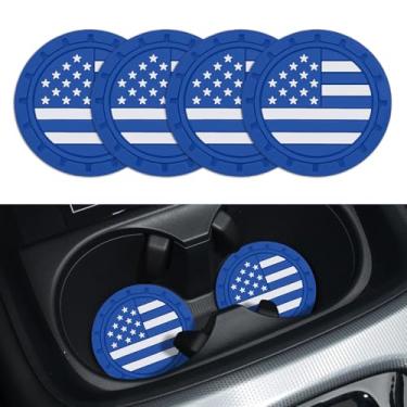 Imagem de Lyxheth 4 peças de porta-copos de carro, almofadas de copo de carro, bandeira americana colorida com inserção da bandeira dos EUA, porta-copos de copo de carro, acessórios de carro 6 cm