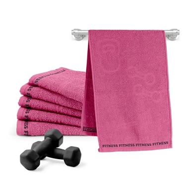 Imagem de Kit com 6 Unidades Toalha Fitness Premium,100% Algodão, 30x90cm, Absorvente, para Academia e Treino, 330g/m² (Pink)