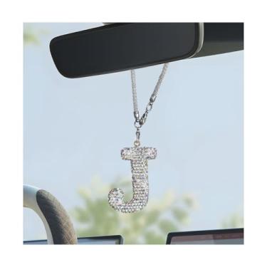 Imagem de MUQIDA Enfeite de espelho retrovisor de carro com inicial brilhante, pingente de cristal, decoração de espelho automotivo pingente de carta da sorte, decoração de strass cintilante, acessórios de