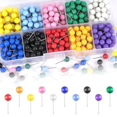 Imagem de 1000 peças de pinos multicoloridos, pinos de mapa para mapa de viagem, pequenos tachinhas de mapa com cabeça de contas de plástico para quadro de cortiça (cores mistas, 1/10.2 cm)