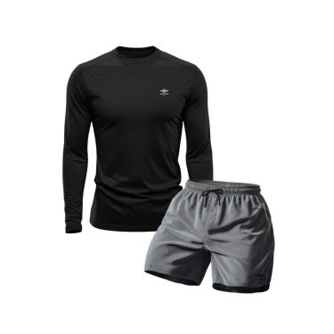 Imagem de Conjunto Camiseta Manga Longa Dry Proteção Uv e Short Mauricinho Academia Verão Básico-Masculino