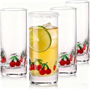 Imagem de ELERGIFTS 4 peças de copos de shot com ícone de cereja - copos fofos de 85 g com base pesada para uísque, tequila, vodca, bebidas espirituosas e licores, gin - Ideal para bar, restaurante em casa