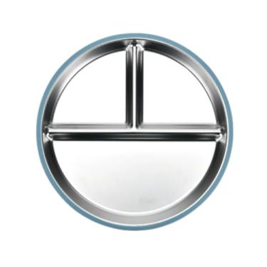 Imagem de Prato de Aço Inoxidável Infantil com Grade 304 Ventosa Silicone Anti-Derrubamento Anti-Calor