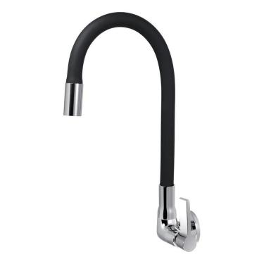 Imagem de Torneira Cozinha Gourmet Parede Flexível Preto 1/4 Volta