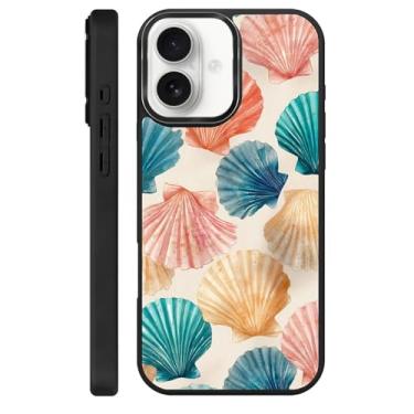 Imagem de Zhhoya Capa para iPhone 16, estampa de conchas em aquarela preta compatível com MagSafe capa rígida protetora para mulheres, homens, meninos e meninas